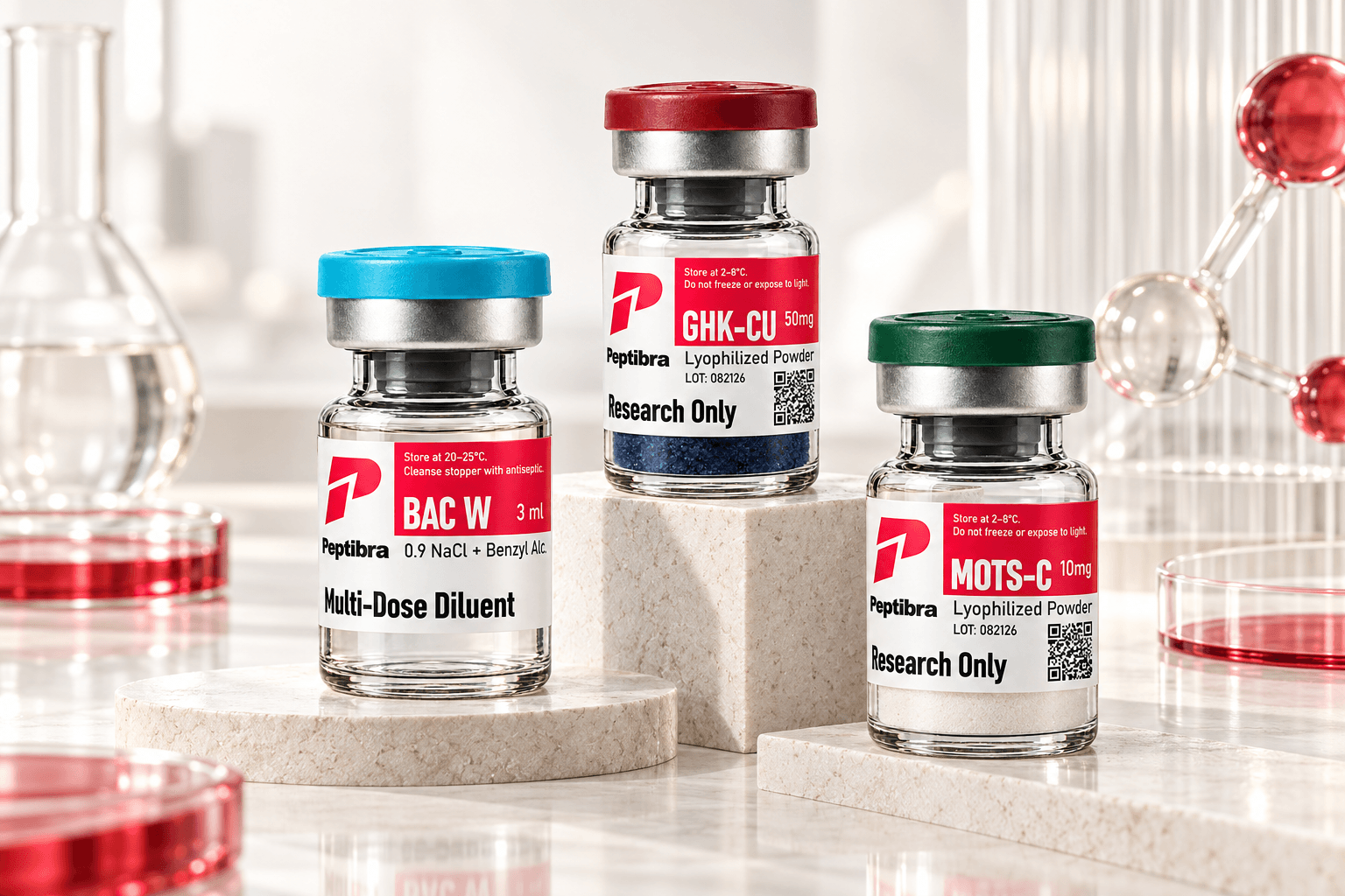 Viales Peptibra GHK-CU, BAC W y MOTS-C